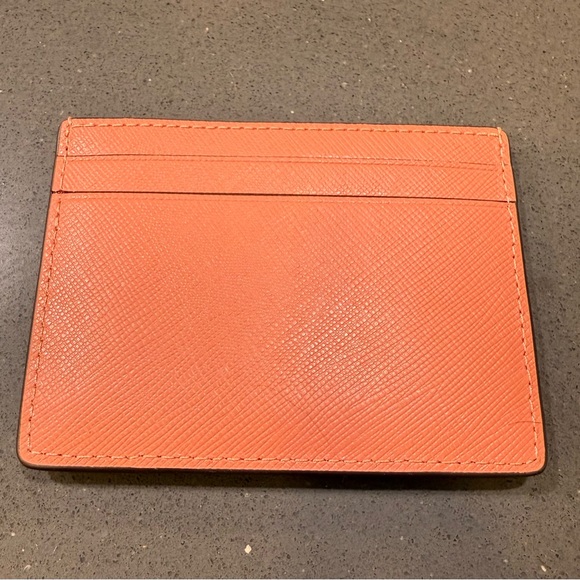 kate spade Coral Salmon Pink Leather Card Holder Sleeve 4x3” EUC - Picture 2 of 5
